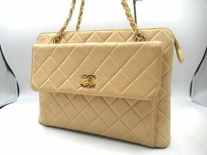 ☆CHANEL シャネル マトラッセ チェーンショルダーバッグ 肩掛け ハンドバッグ ココマーク ベージュ ゴールド金具 レディース 中古☆