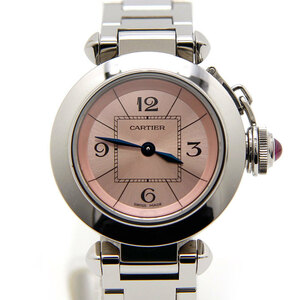 中古美品 カルティエ CARTIER 腕時計 ミスパシャ MISS PASHA レディースQZ W3140008 ピンク文字盤 クォーツ 電池式 アナログ時計