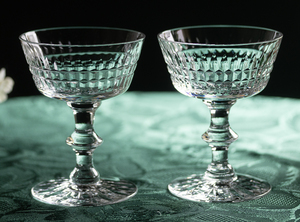 1943年～ ダンカン＆ミラー サンレイ カッティング クリスタル シャンパン カクテルグラス 2個 酒 バーグラス デザートグラス アンティーク