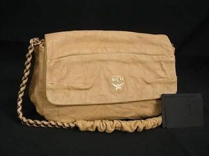 1円 ■美品■ MCM エムシーエム レザー チェーン ワンショルダーバッグ 肩掛け レディース ベージュ系 AZ1387