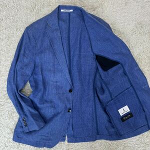 美品 リネン ARAMIS AOUDIMA/アラミスサイズM リネン混 テーラードジャケット 日本製 ウール ブレザー ビジネス 春夏 ネイビー 紺色 2B