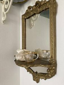 フランス　アンティーク　おリボン　薔薇　ガーランド　バーボラ　ミラー　シェルフ　ルイ１６世スタイル　鏡　棚