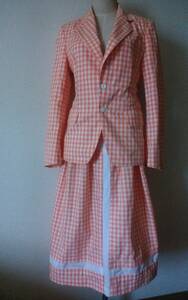 　《即決も有り》　USED コムデギャルソン　robe　de　chambre　 　ジャケット＆スカート　　☆鮮やかオレンジチェックが可愛いです