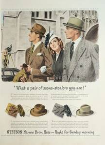 稀少！1940年代ステットソン・ハット広告/Stetson Hats/紳士帽子/男性ファッション/撮影/15