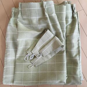 デザインカーテン 遮光 プリントカーテン グリーン 緑 カーテン コーナン 約100×約100×2枚 タッセル 遮光カーテン 