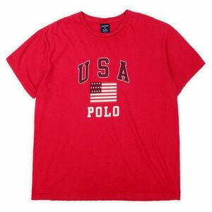 ポロスポーツ POLO SPORT 90’s ロゴプリントTシャツ ラルフローレン 星条旗 USA ビンテージ 古着 (-5628) レッド / 赤 サイズ XL