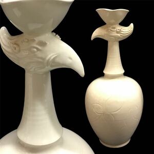 宋代　白磁　定窯　陰刻文鶏首壷　北宋　中国美術　古陶磁　白瓷