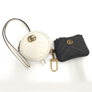 【中古】GUCCI GGマーモント コインケース レザー ホワイト ブラック 698787