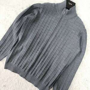 美品 XL カルバンクライン ジップアップ ブルゾン Calvin Klein PLATINUM キルティング ワッフル柄 グレー系 ロゴジップ ウール混 メンズ