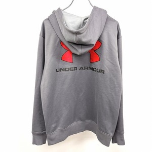 UNDER ARMOUR アンダーアーマー M メンズ スウェット ジップパーカー 裏毛 両面ロゴ 長袖 ポリ100% ネイビーグレー系×レッド グレー系