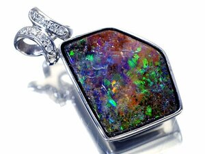 【ジュエリー極】神秘的遊色！良質天然ボルダーオパール10.60ct＆ダイヤモンド0.07ct 高級Pt900ペンダントヘッド h6529vk【送料無料】