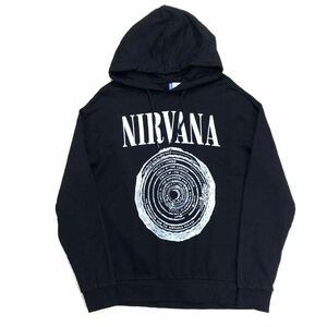 【人気】H&M 2017年 NIRVANA ニルヴァーナ プルオーバースウェットパーカー 男性用 メンズ XLサイズ ブラック 古着 N-47