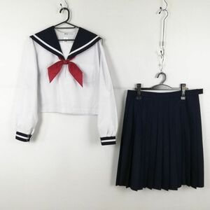 1円 セーラー服 スカート スカーフ 上下3点セット 175A 大きいサイズ 特大 中間服 白1本線 女子 学生服 中学 高校 白 中古 ランクC NA0049