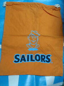 セーラーズ　SAILORS　布袋/ランドリー・バッグ　約52×43cm　当時もの　オレンジ色に水色/青