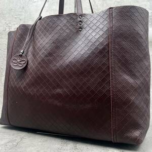 極美品●ボッテガヴェネタ BOTTEGA VENETA トートバッグ イントレッチオミラージュ メンズ ビジネス A4 肩掛け レザー 本革 ダークブラウン