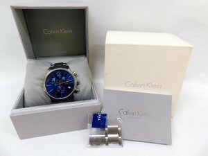 ジャンク品　CK Calvin Klein カルバンクライン 腕時計 K2G 271 ステンレス クロノグラフ 青文字盤　元箱付き