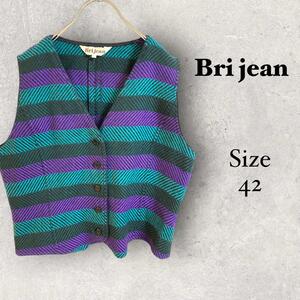 1463 Brijean【XL】ボーダーベスト　青紫　ウール　婦人服　昭和