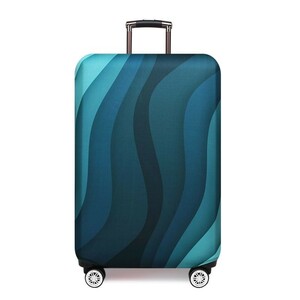 スーツケースカバー 緩やかな曲線模様 ウェーブ グラデーション (ブルーA, M)