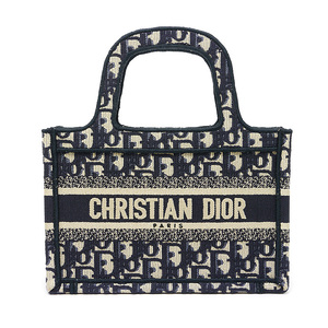 クリスチャンディオール Christian Dior ブックトート ミニバッグ オブリーク エンブロイダリー ネイビー系 程度良好