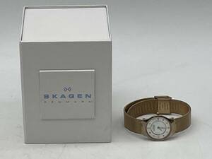 SKAGEN スカーゲン　本物　233XSRR　ゴールドカラー　文字盤シェル　レディース時計　稼働品　ケース付き