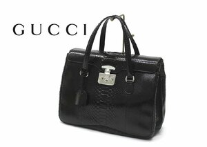 122万新品◆GUCCI グッチ エレガント『 Lady Lock Satchel 』パイソンレザーバッグ ミディアムトート黒 1円