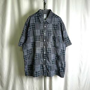 90s OLD NAVY パッチワーク チェック シャツ XXL ビッグサイズ ボックス マドラス インド コットン オールドネイビー 80s 00s ビンテージ