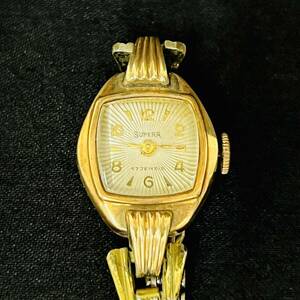 【稼働確認済み】SUPERA 17JEWELS 手巻き 14K 0.585 14金 ゴールド レディース 腕時計 総重量約12.8g 希少品 現状品