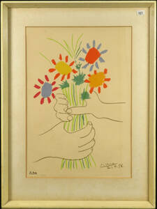 ピカソ「花を握る手」　リトグラフ　194/200（1958.4.21）　ボナムズ出品履歴あり　真作
