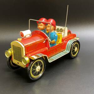 【動作品】当時物 ブリキ 玩具 消防車 頭部はソフビ クラシックカー 赤 昭和 レトロ 電池駆動 難あり ミニカー