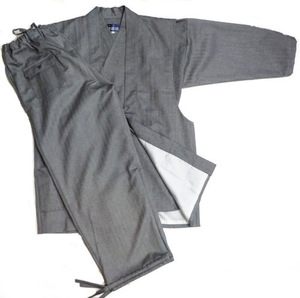 厚地ウール作務衣・陣羽織セット（ヘリンボーン・グレー）　日本製