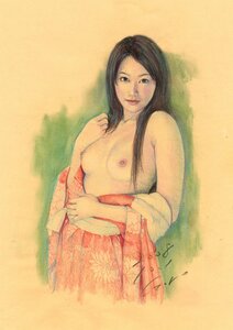 100円！版画 石川吾郎 本人の本人のオリジナルパステル美人画裸婦裸婦０７３です