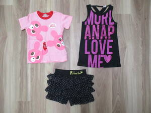 ★499【送料無料 3点セット】ANAP KIDS/HOT BISCUITS MikiHouse/Sweet Love 100 120 タンクトップ 半袖T ショートパンツ キッズ 女の子