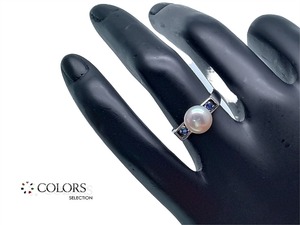 ◆新品仕上げ◆ミキモト【MIKIMOTO】 アコヤパール　真珠　サファイア　K14WG　リング　約8号　ジュエリー　GRJ鑑別書　CS-043