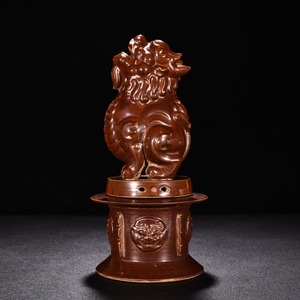 紫定 透彫 獅吼熏炉 香炉 官款 唐物 陶磁器 中国美術 工芸品 HB852