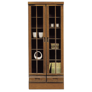 本棚 リビング収納 書棚 完成品 幅60cm 木製 ガラス扉付き 和風モダン ●ブラウン