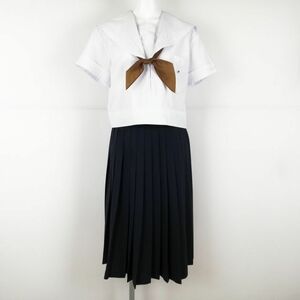 1円 セーラー服 スカート スカーフ 上下3点セット 大きいサイズ 特大 夏物 白2本線 女子 学生服 中学 高校 白 制服 中古 ランクB NA5008