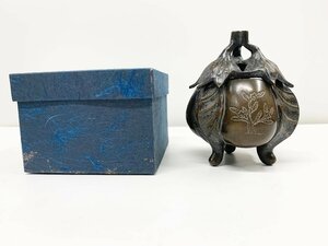 大明宜徳 在銘 銅製 七宝 花文 茄子形 香炉 金工銅器 香道具 茄子 三足 骨董 コレクション