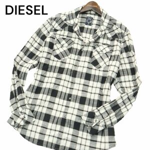 DIESEL ディーゼル 春夏 Regular Fit★ 長袖 スリム ウエスタン チェック シャツ Sz.M　メンズ 白 × 黒　A4T04814_5#A