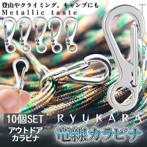 10個 ナスカン 万能 カラビナ 登山 レジャー キャンプ カバン silver タープロープ ガイロープ リング キーチェーン 工具 旅 RYUKARA