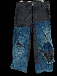 抜群のフェード感 珍品 昭和初期 戦前 藍染 当て布 継ぎ接ぎ 野良着 パンツ JAPAN VINTAGE ジャパンヴィンテージ 日本の古い服 20s30s 資料