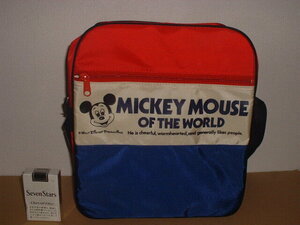 ミッキーマウスの古いナイロンバッグ　青/赤　日本製　未使用　ショルダー　レトロ　 