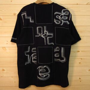 ◎santafe サンタフェ◆切り替え Tシャツ 半袖 パッチワーク 刺繍◆メンズ 黒 48サイズ◆A5164