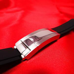 〓送料無料〓新品・互換用・腕時計 シリコーンラバー＆ロック式バックル クラスプ 取付 幅20mm メンズ交換用・ブラックストラップモデル 