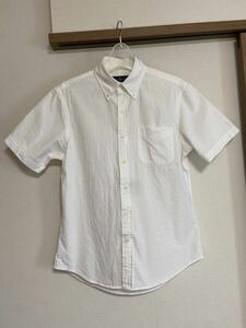 POLO RALPH LAUREN ポロラルフローレン シアサッカー 白刺繍　半袖ボタンダウンシャツ Sサイズ　ホワイト白 