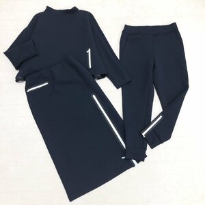 ◆新品 TRUNK HIROKO KOSHINO ヒロココシノ ボンディング スウェット 3P 上下セットアップ 38(M) 濃紺 パンツ スカート スーツ 未使用 婦人