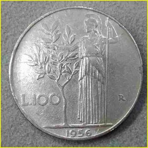 【イタリア 100リラ 硬貨/1956年】 100リレ/100LIRE/旧硬貨/伊/古銭/コイン