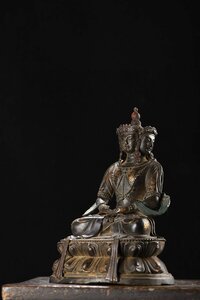 ◆古寳堂◆清 銅製 泥金 彩繪 三面觀音像 仏教古美術 供養品 極細工 古置物 古擺件 中国古美術 時代物 古董品