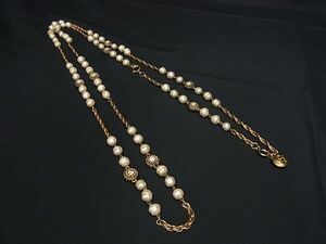 1円 CHANEL シャネル ココマーク ラインストーン パール ネックレス ペンダント アクセサリー レディース ゴールド系 FA3552