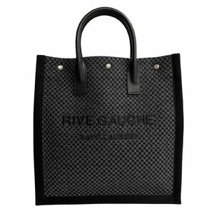 ほぼ未使用 Yves Saint Laurent rive gauche イヴサンローランリヴゴーシュ レザー 本革 フェルト トートバッグ ハンドバッグ 黒 23269