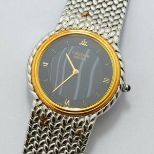 1円 可動品 腕時計 セイコー SEIKO クレドール 5A70-0260 クォーツ レディース SS 18KT ネイビー 同梱不可